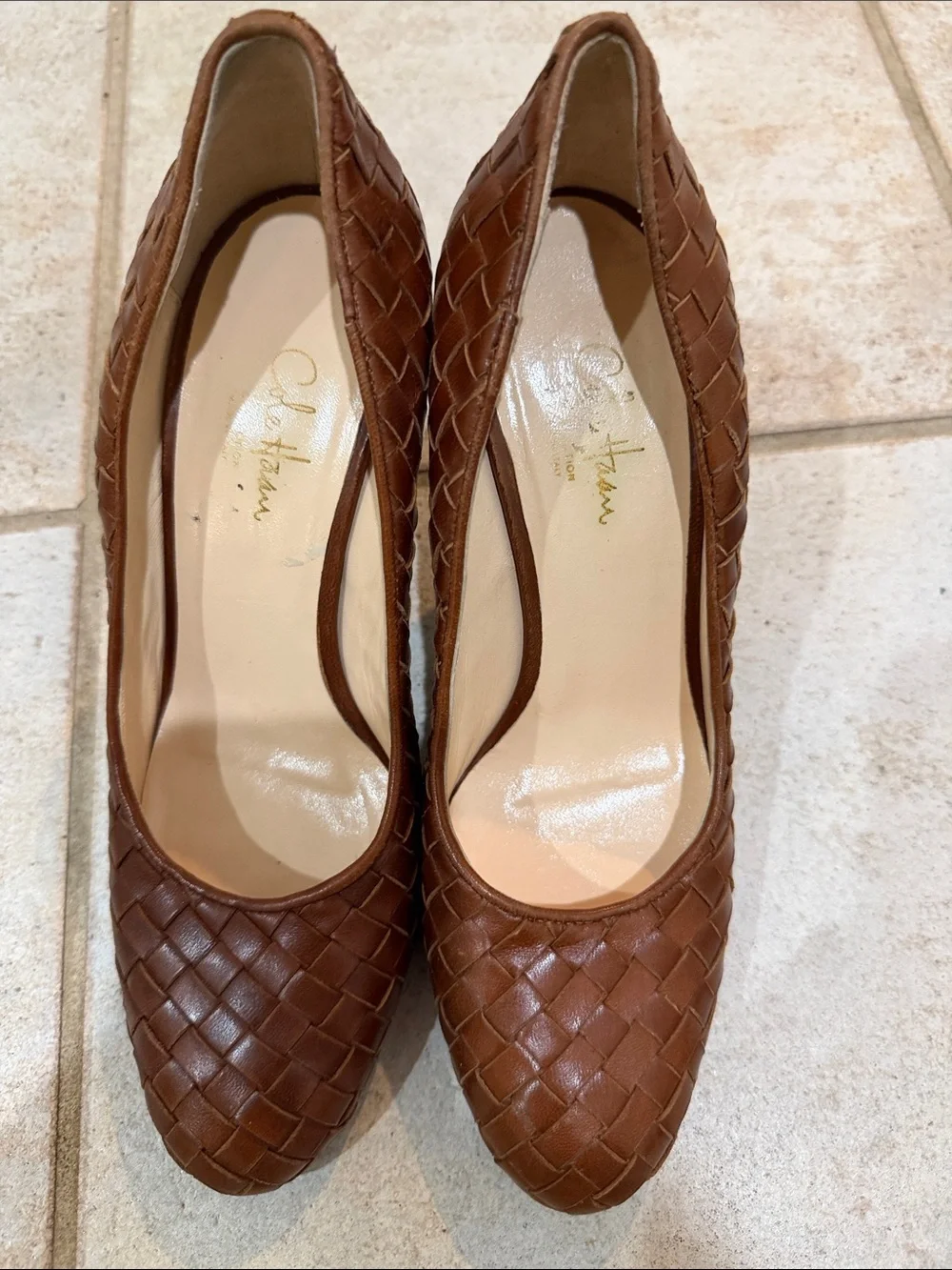 Cole Haan Woven Leather Pumps in Chestnut Brown